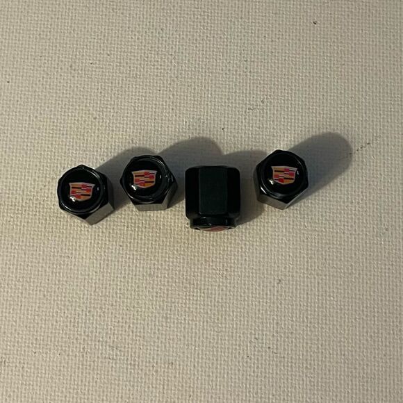 Cadillac Valve Stem Caps in Black set of 4 NWT - Picture 3 of 4
